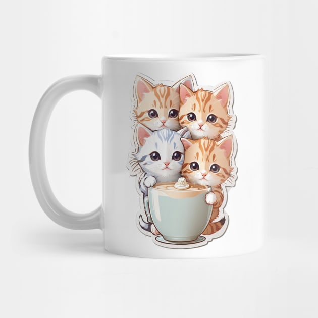 Cute Kittens With A Cup Of Milk Tea by AySelin